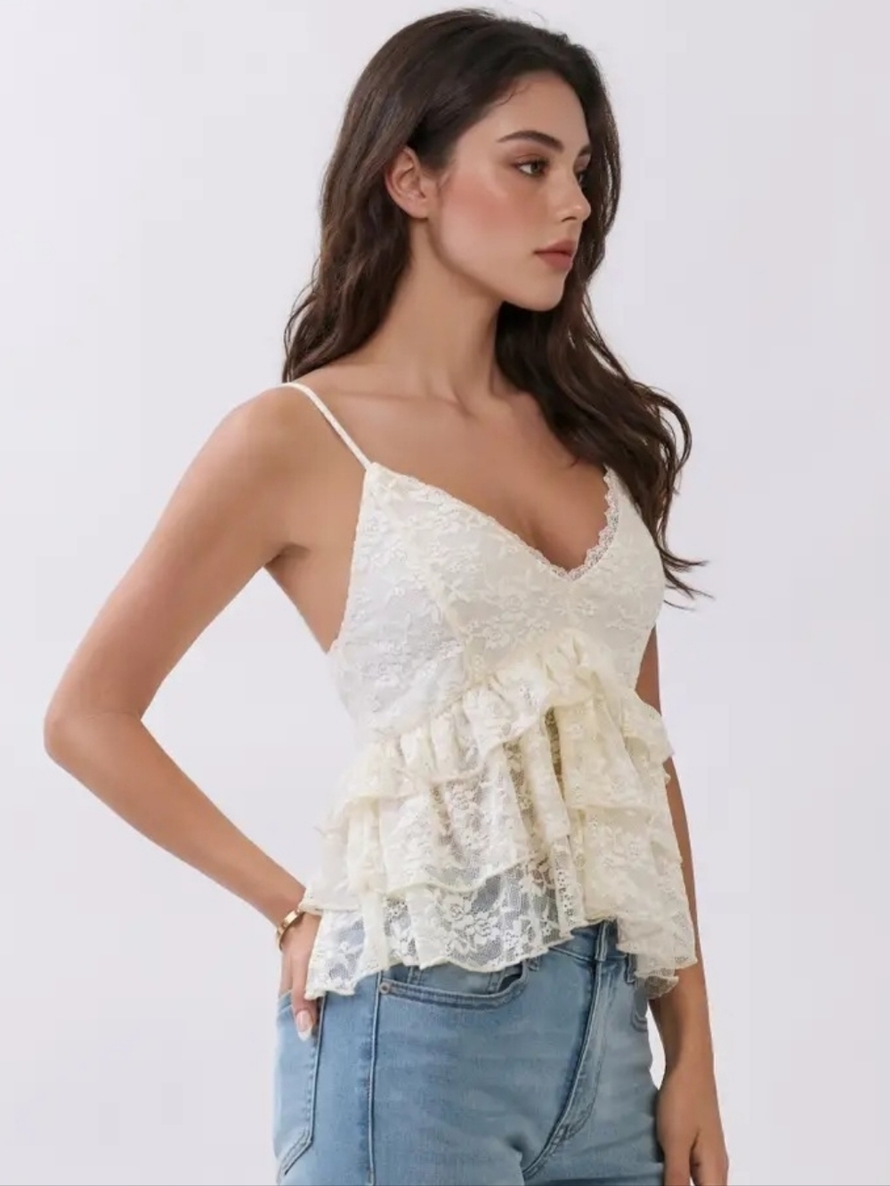 Cream Lace Ruffled Camisole Top
